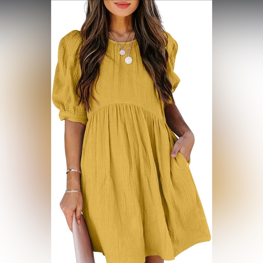Yellow Tiered Puff Sleeve Sundress